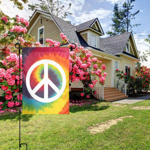 Caqqweiz Tie Dye Peace Flag weatherproof colors stay vivid outdoors.