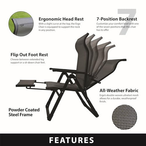 Caravan Sports Ergo+ portable camping chair ready for patio, beach, or park.