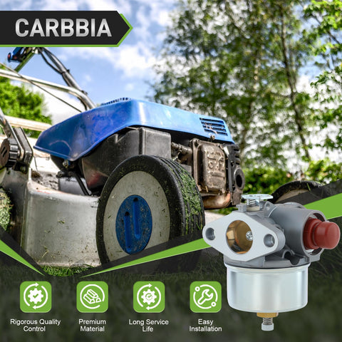 Carbbia carburetor label shows model compatibility and installation notes.