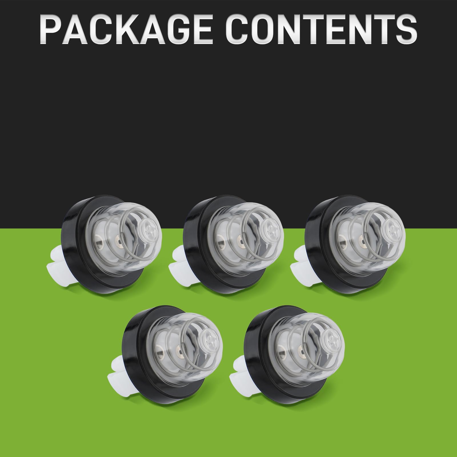 CARBBIA primer bulb against green surface highlights durable replaceable part.