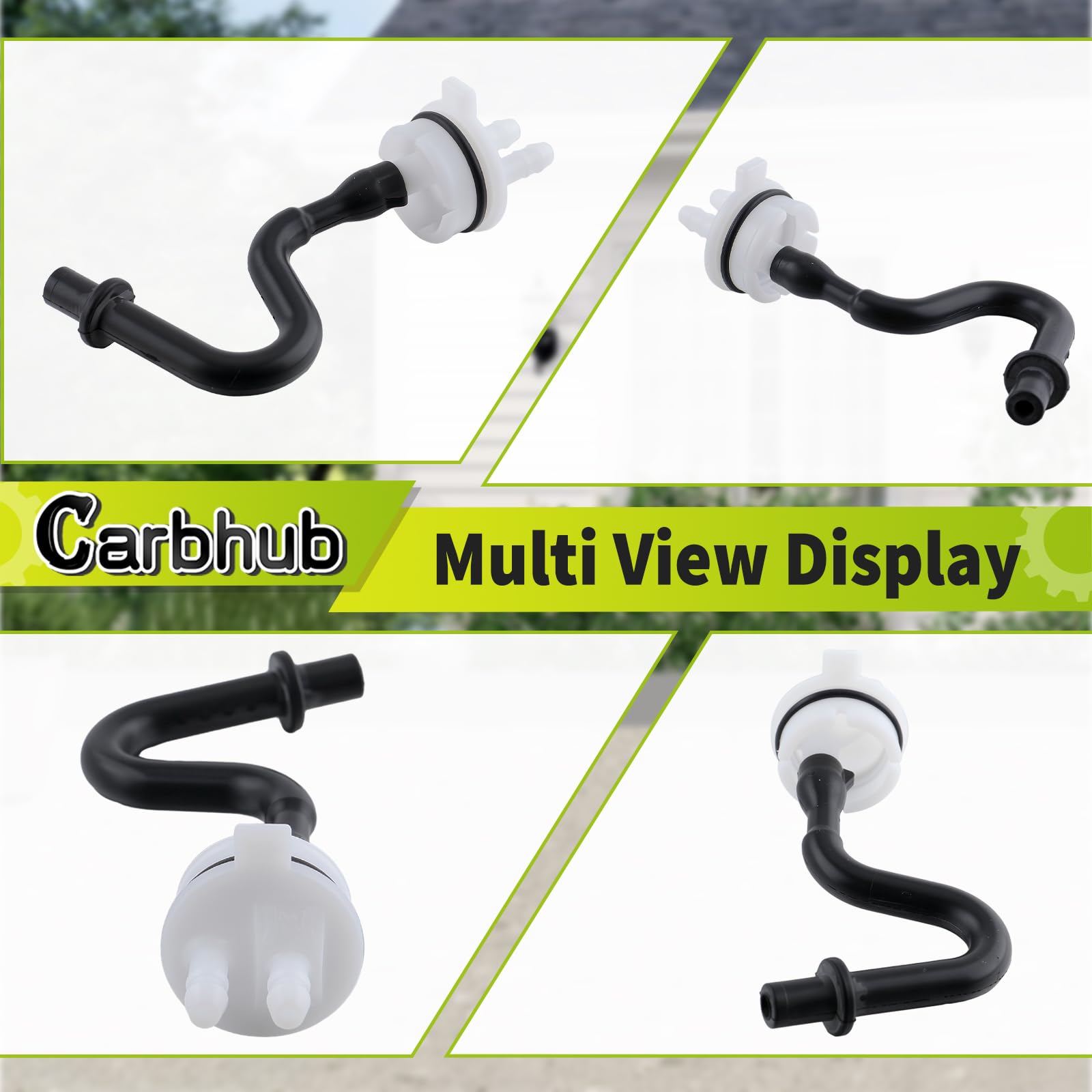 Carbhub fuel tank assembly close-up shows secure connector fit for Stihl tools