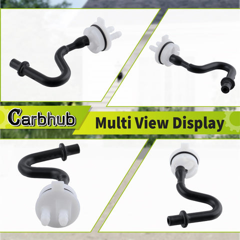 Carbhub fuel tank assembly close-up shows secure connector fit for Stihl tools