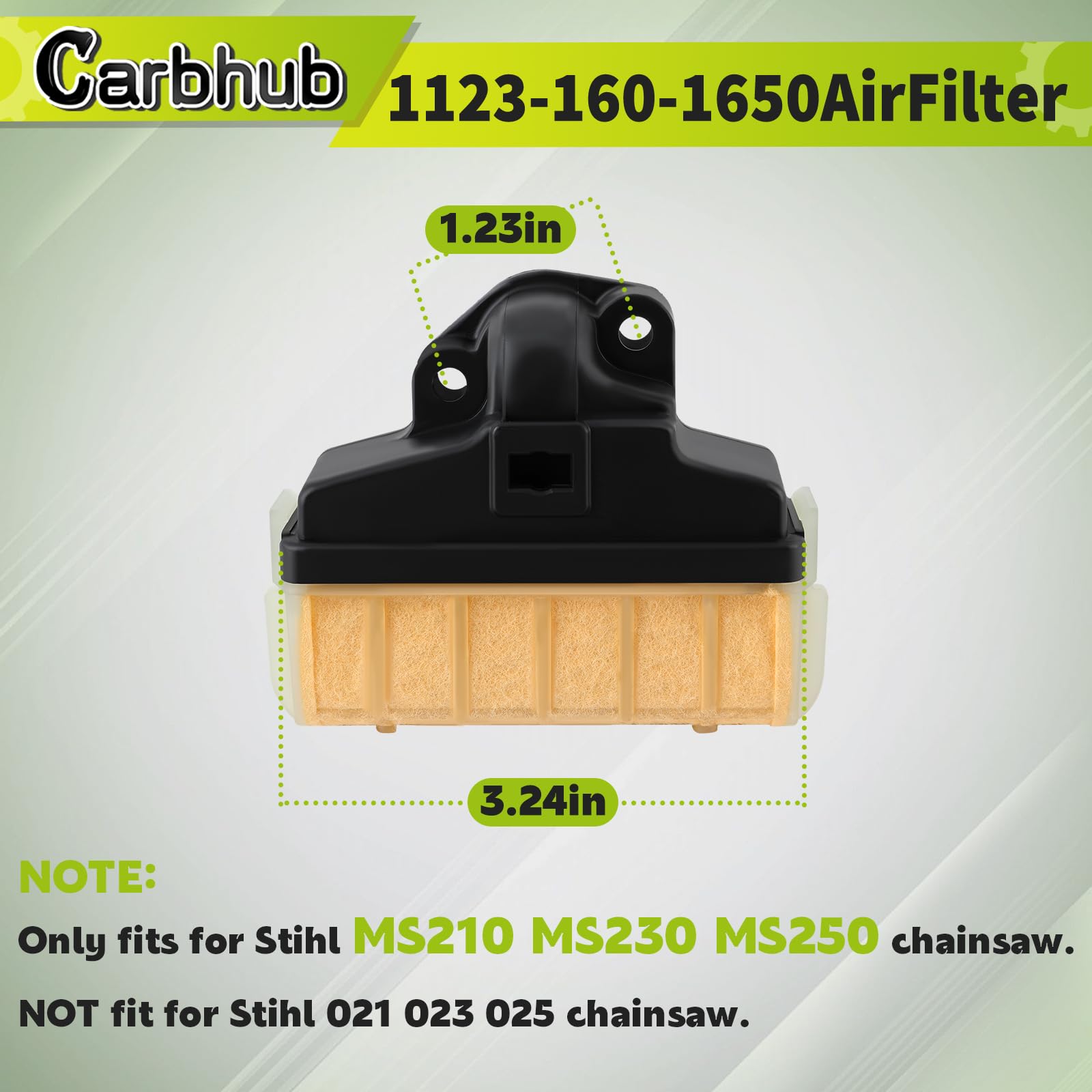 Carbhub air-filter for Stihl MS210 demonstrates filtration medium.