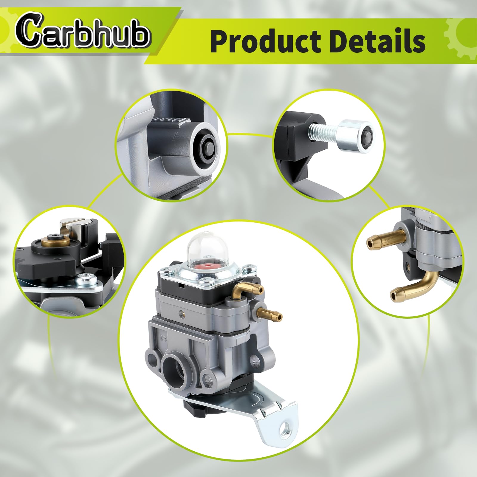 Carbhub carburetor closeup shows diaphragm detail for accurate fuel delivery.