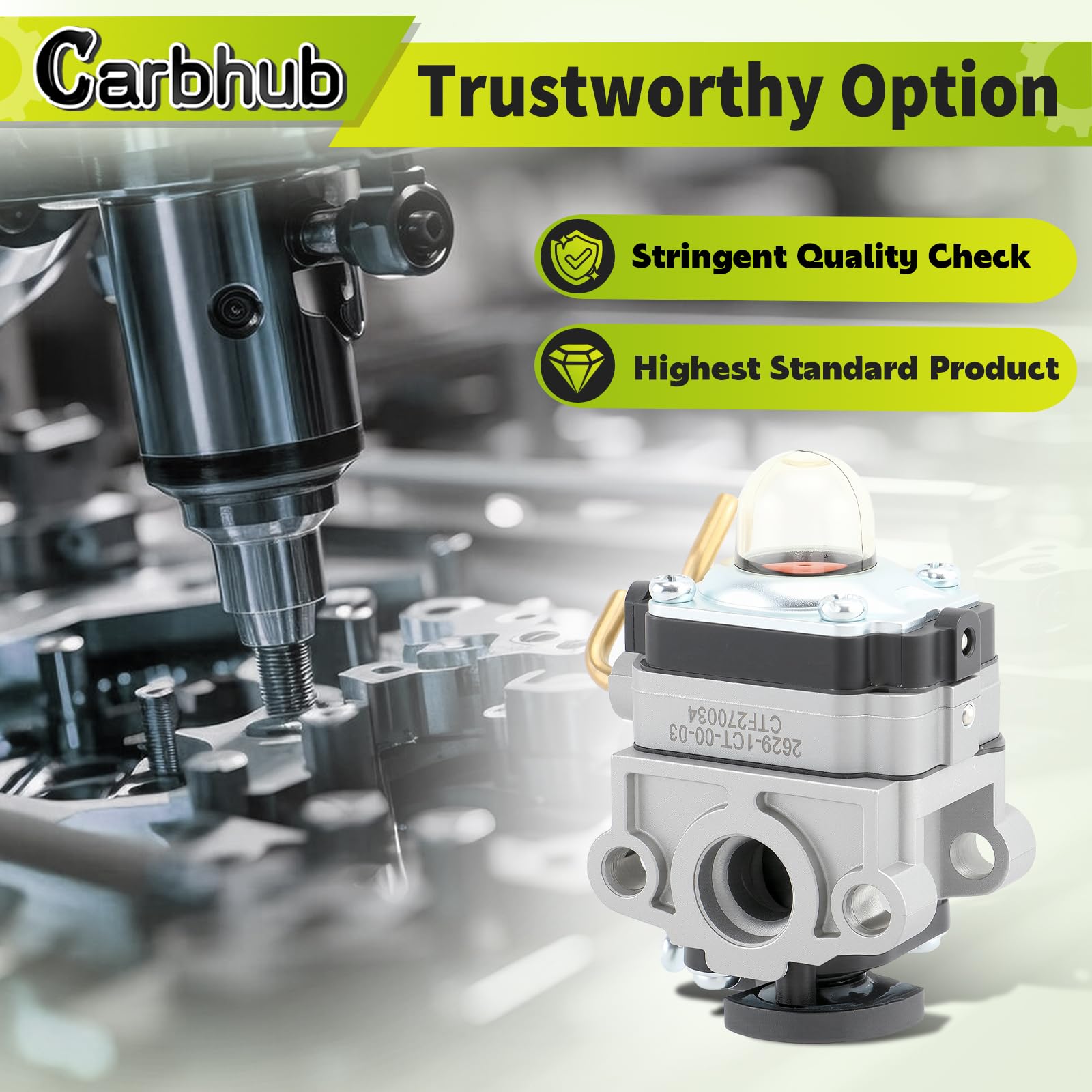 Carbhub replacement kit includes gasket set, primer bulb, and two fuel lines.