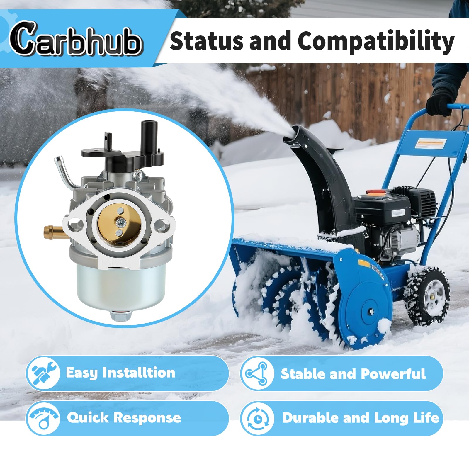 Carbhub compatibility chart showing Toro Powerclear snowblower compatibility.