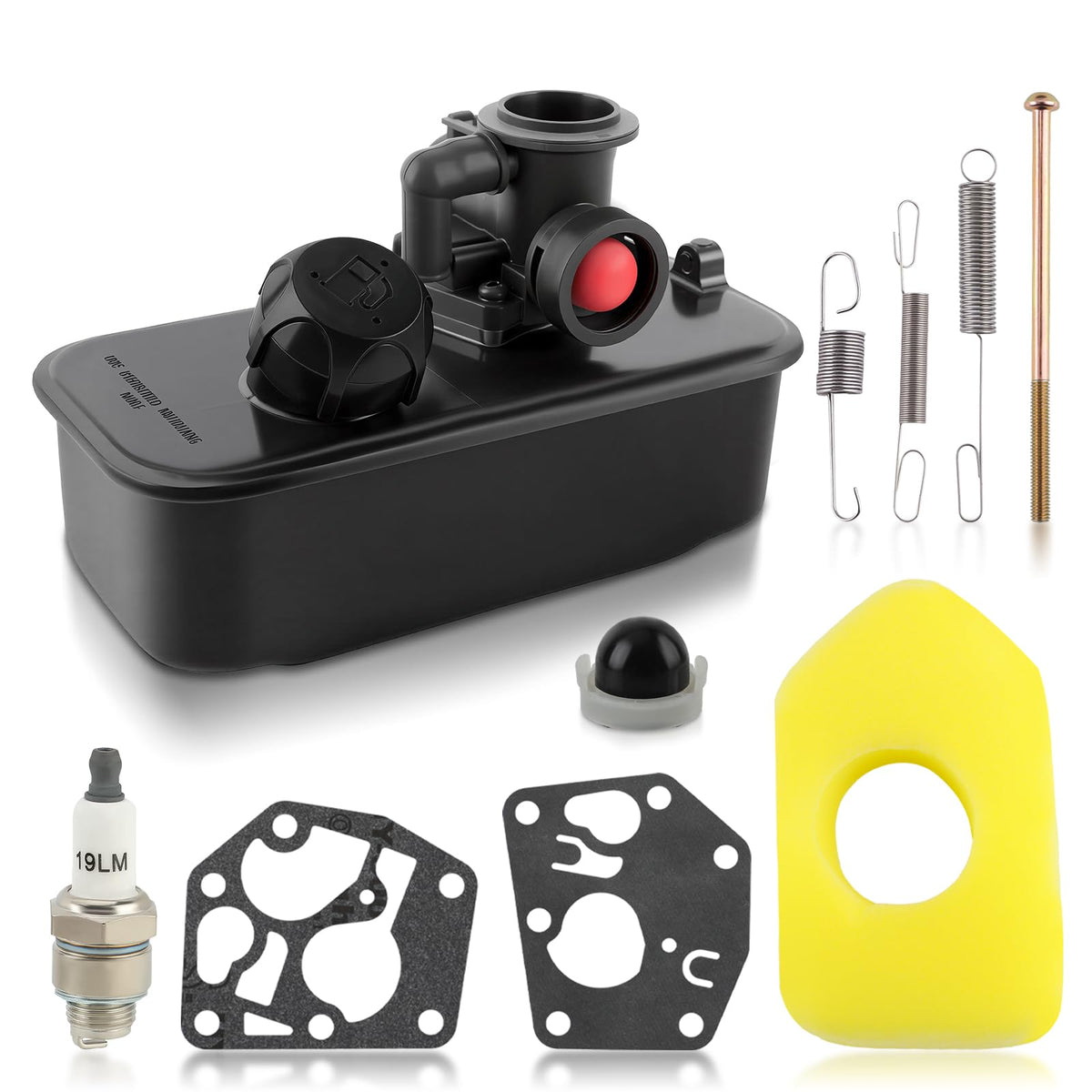 Carbhub fuel tank assembly for easy mower refueling and replacement.
