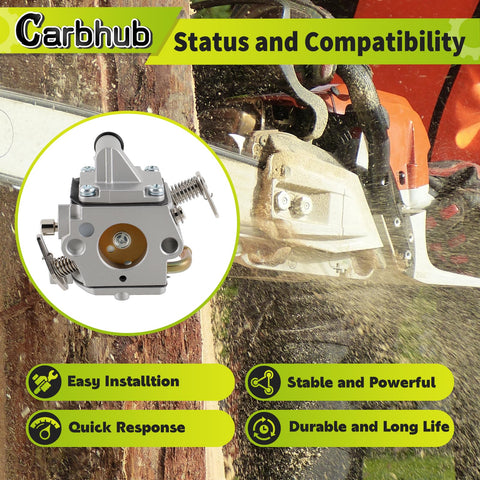 Carbhub MS170 carburetor side view shows mounting points for quick replacement