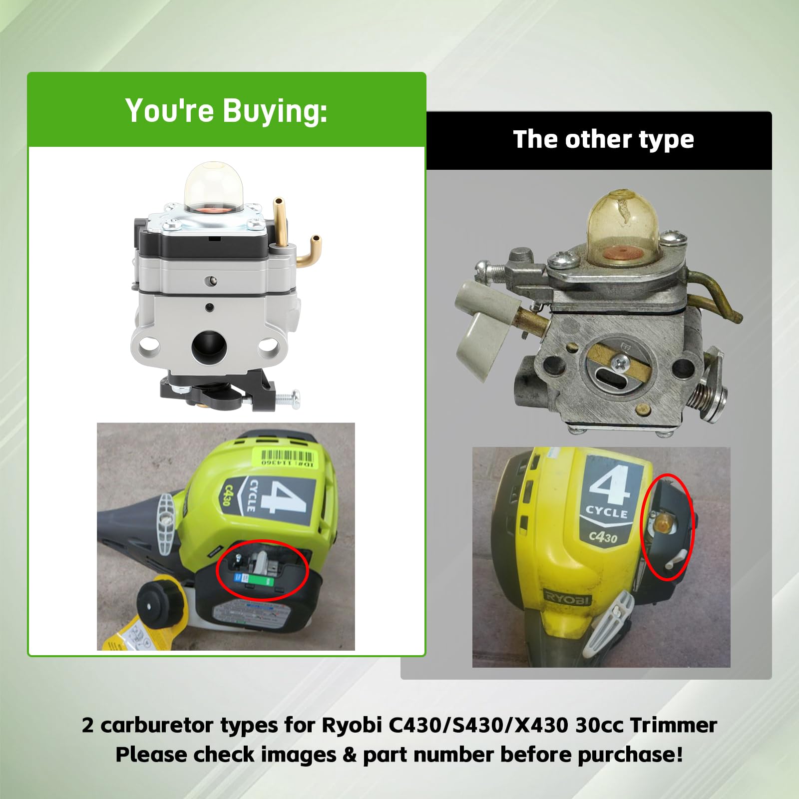 Carbhub Ryobi trimmer carburetor install view, supports quick field maintenance.
