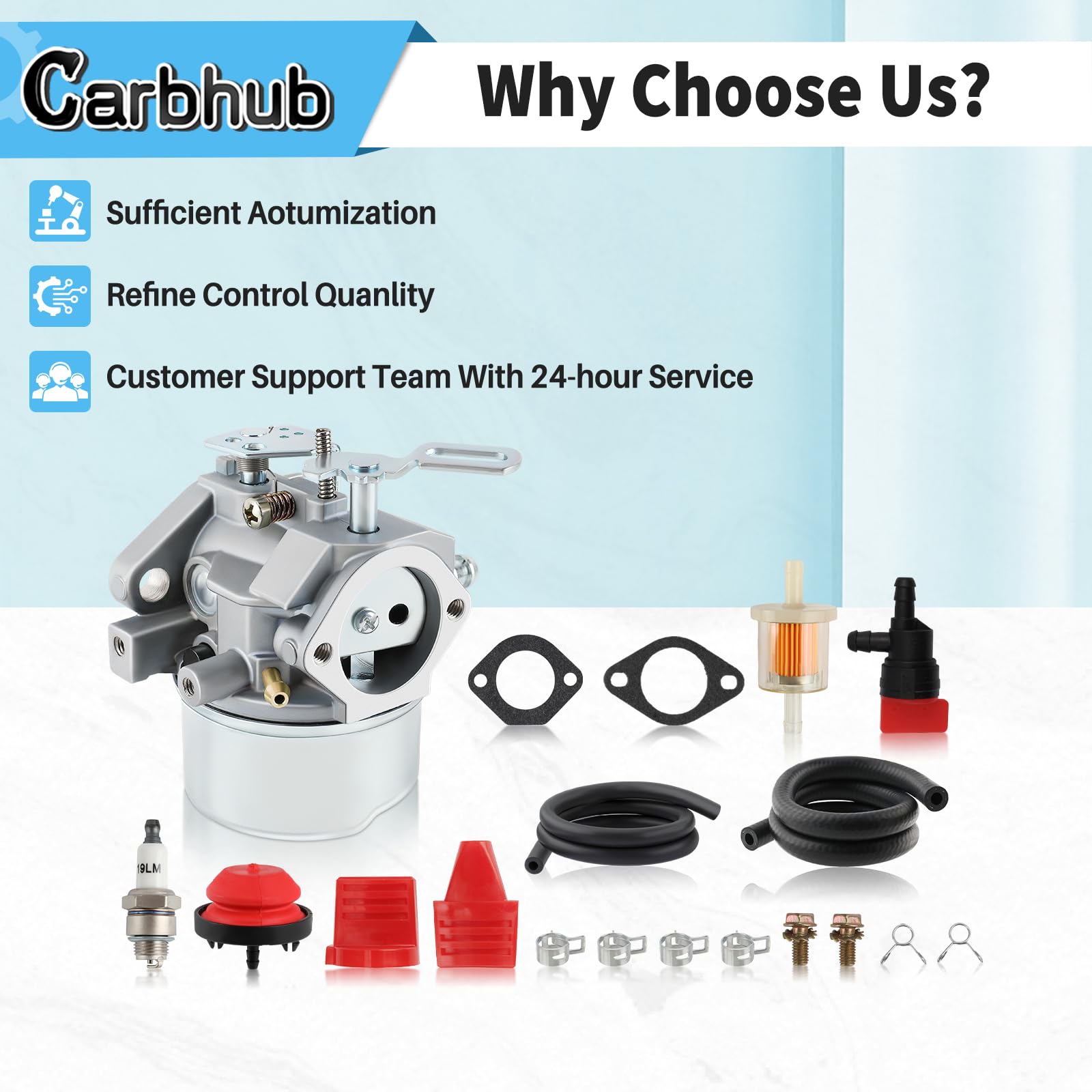 Carbhub compatibility list shows Tecumseh and snow blower compatibility.