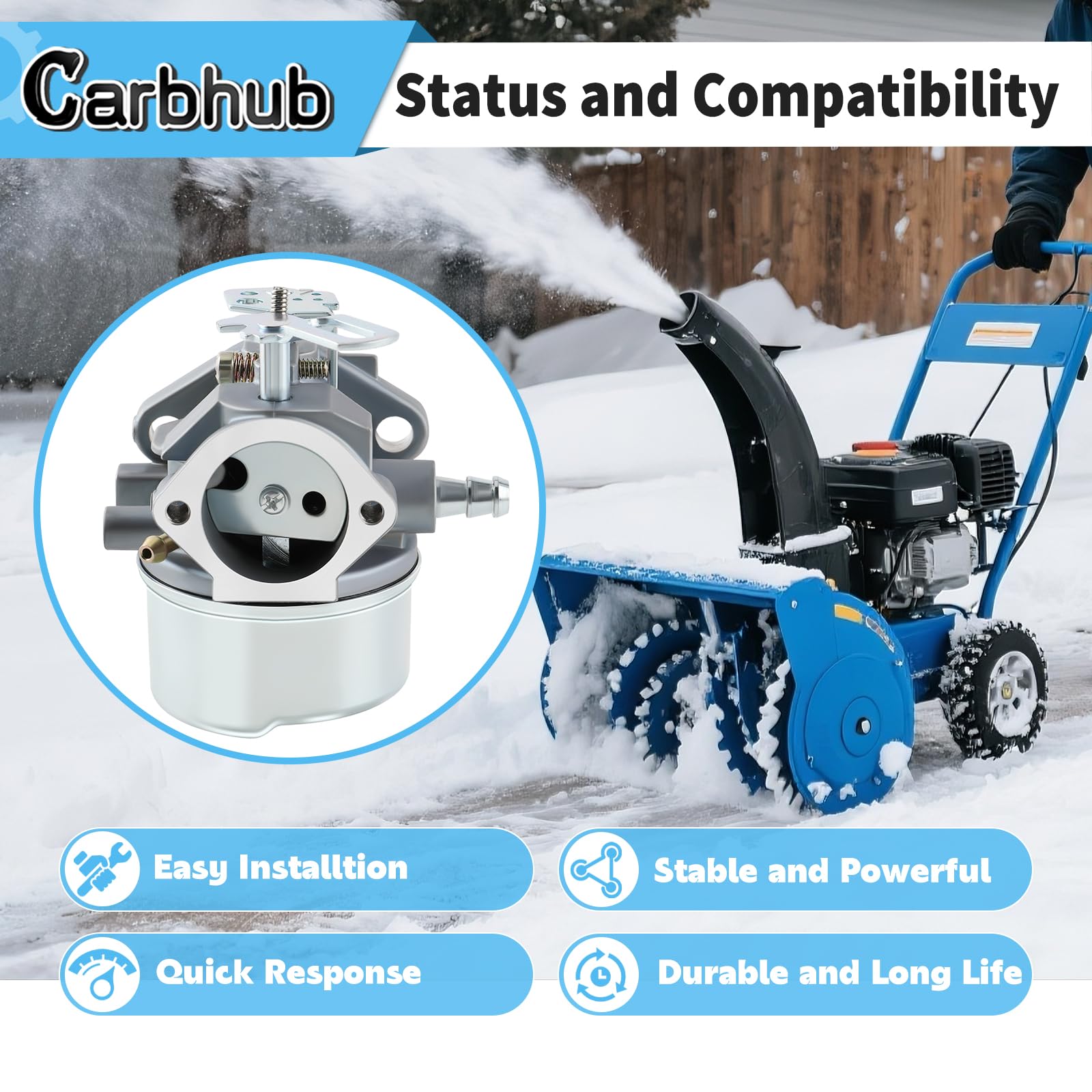 Carbhub 640052 installed on a snow blower for smooth starting and operation.