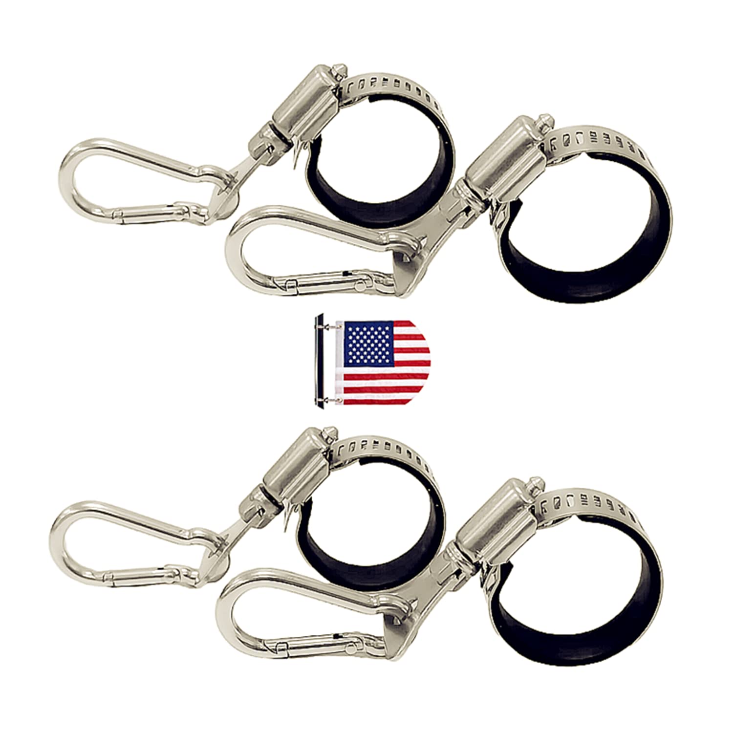 CARDCONVEX flagpole clip with carabiner and metal bracket for secure mounting.