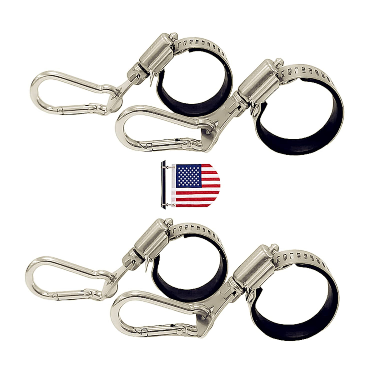 CARDCONVEX flagpole clip with carabiner and metal bracket for secure mounting.