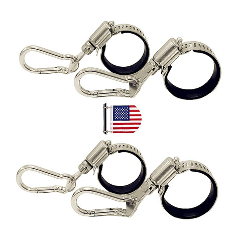 CARDCONVEX flagpole clip with carabiner and metal bracket for secure mounting.