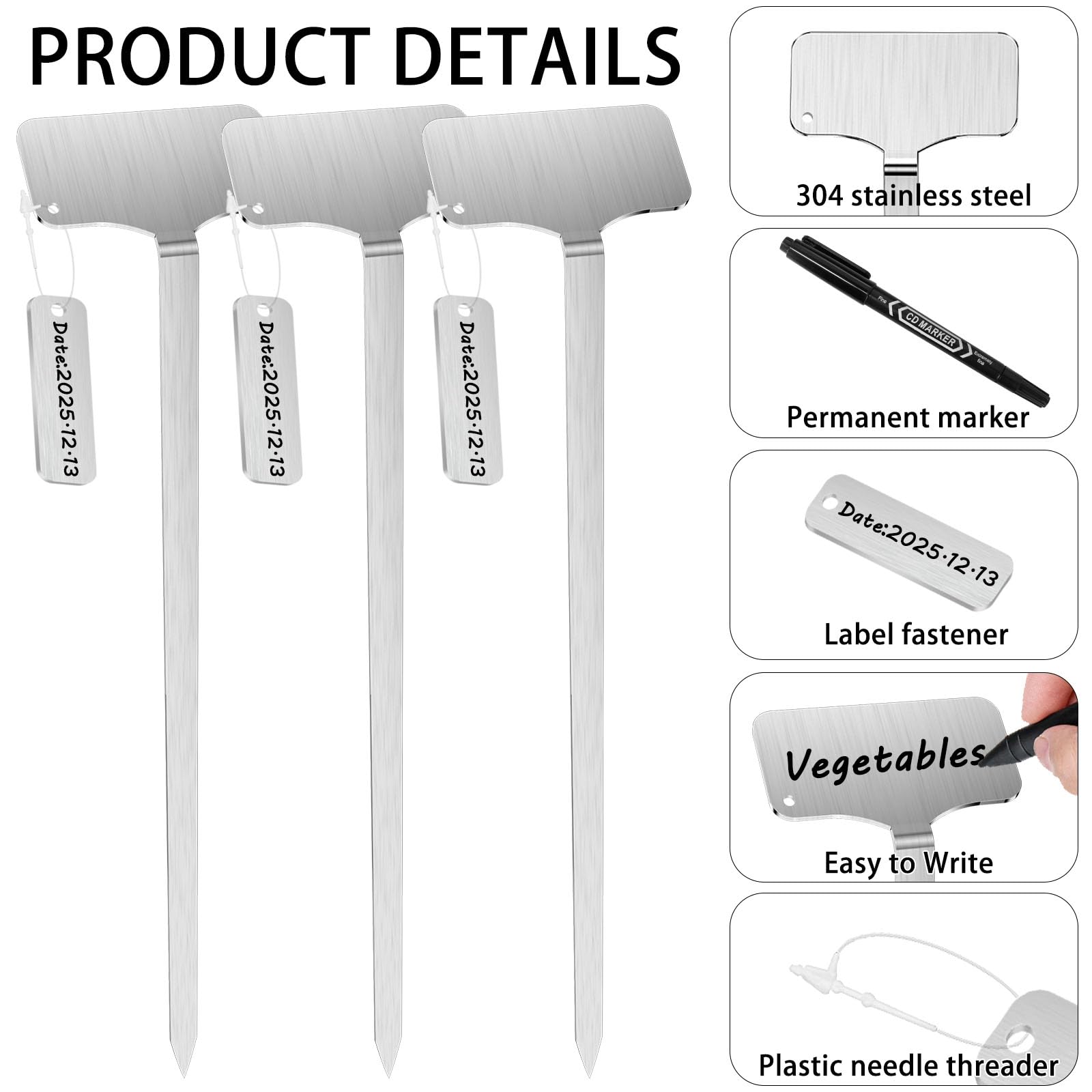 CareForge stainless steel tag buckles included for extra labeling options and dates.