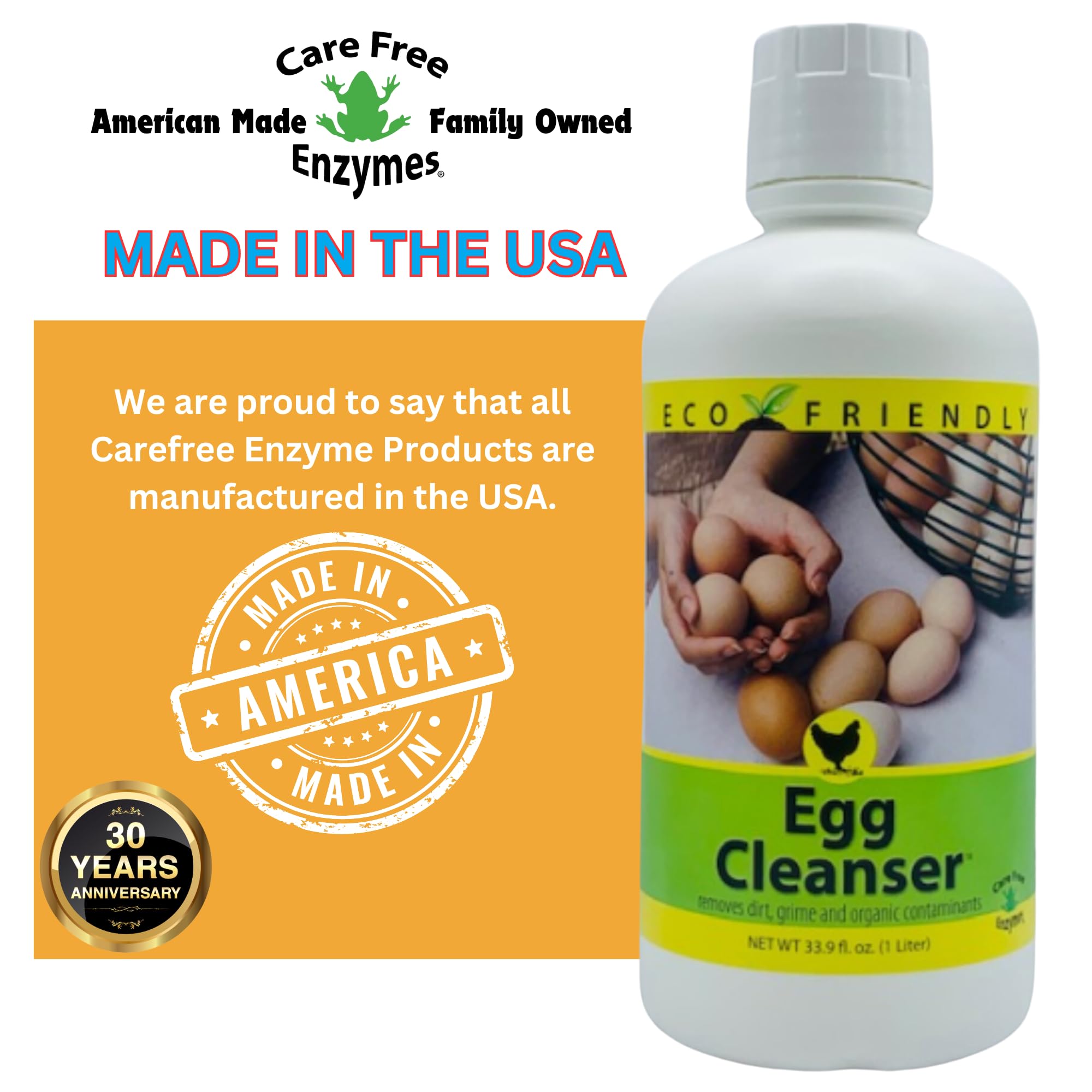 Backyard chickens using CareFree Enzymes in a homestead egg cleaning routine.
