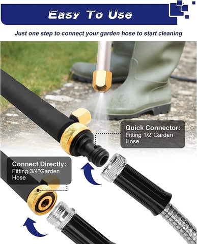 Close-up of CARFKA high-pressure nozzle with durable metal rod