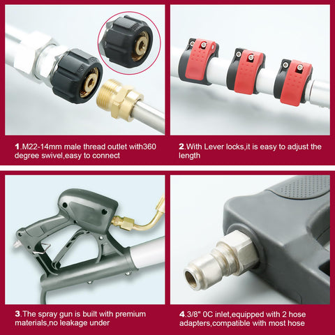 Carivia extension wands with 15 and 90 degree angles for versatile cleaning.