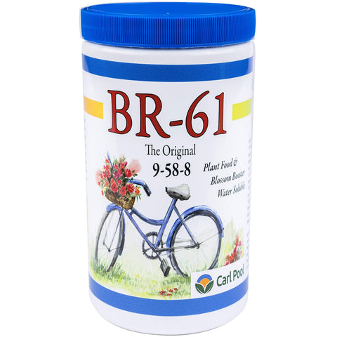 Carl Pool BR-61 Fertilizer bottle showcasing the 9-58-8 formula for balanced plant nutrition.