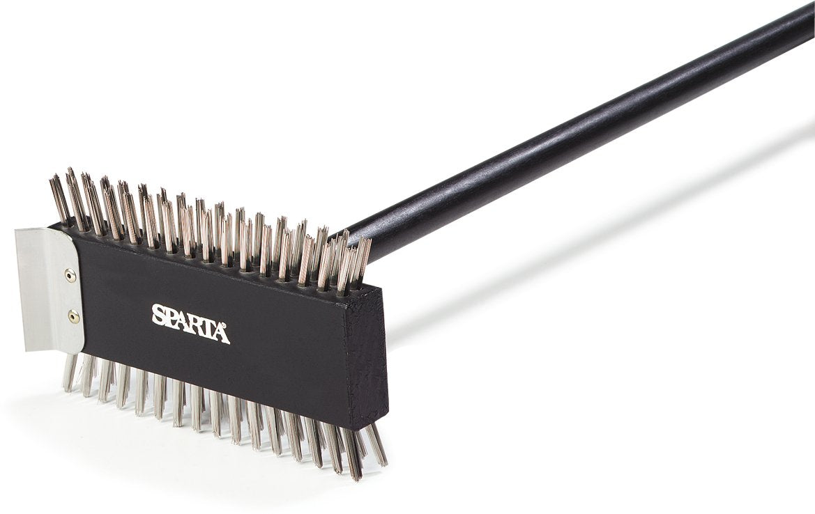 Carlisle SPARTA grill brush with metal bristles ready to tackle tough grill grime