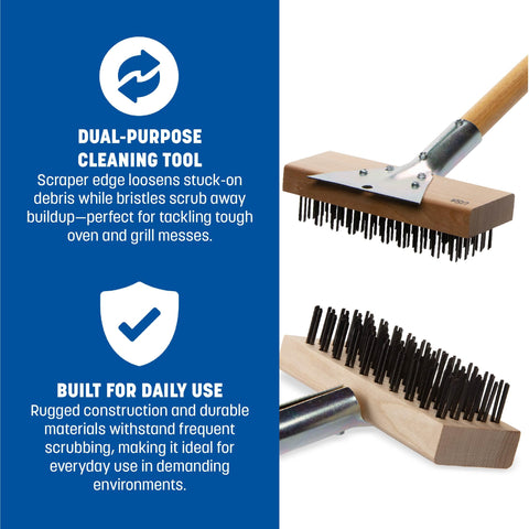 Carlisle Wood Oven Brush Stainless Scraper loosens debris for a deeper clean.
