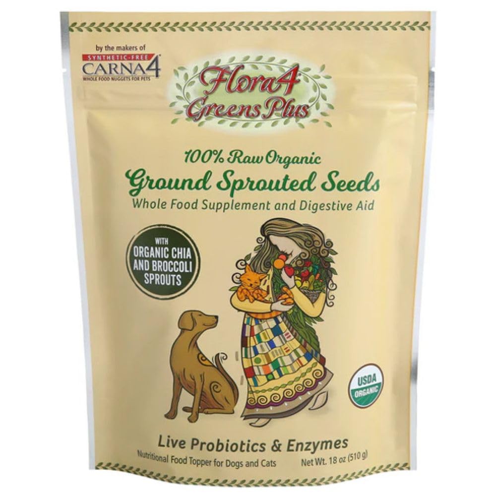 CARNA4 Flora4 bottle shows sprouted seeds for gentle gut balance in dogs and cats