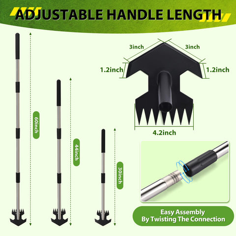 CAROD adjustable long-handle lets you weed while standing for comfort.