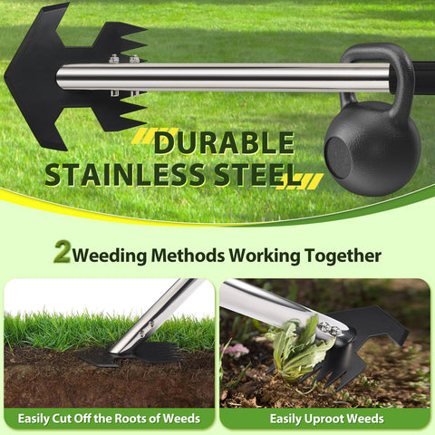 CAROD back-teeth weed rake supports soil loosening and weed pulling.