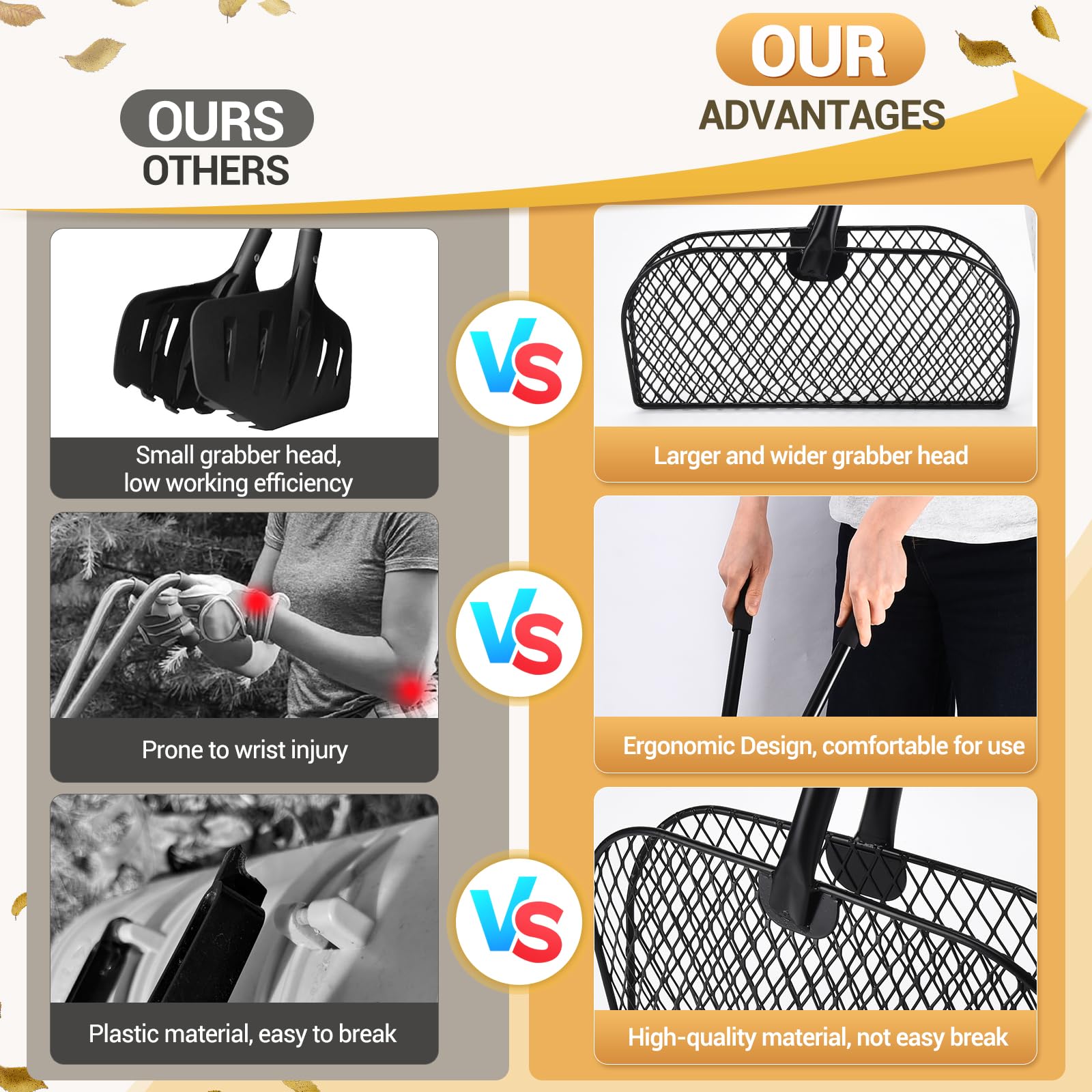 CAROD Leaf Grabber Rake features ergonomic handle for smoother operation.