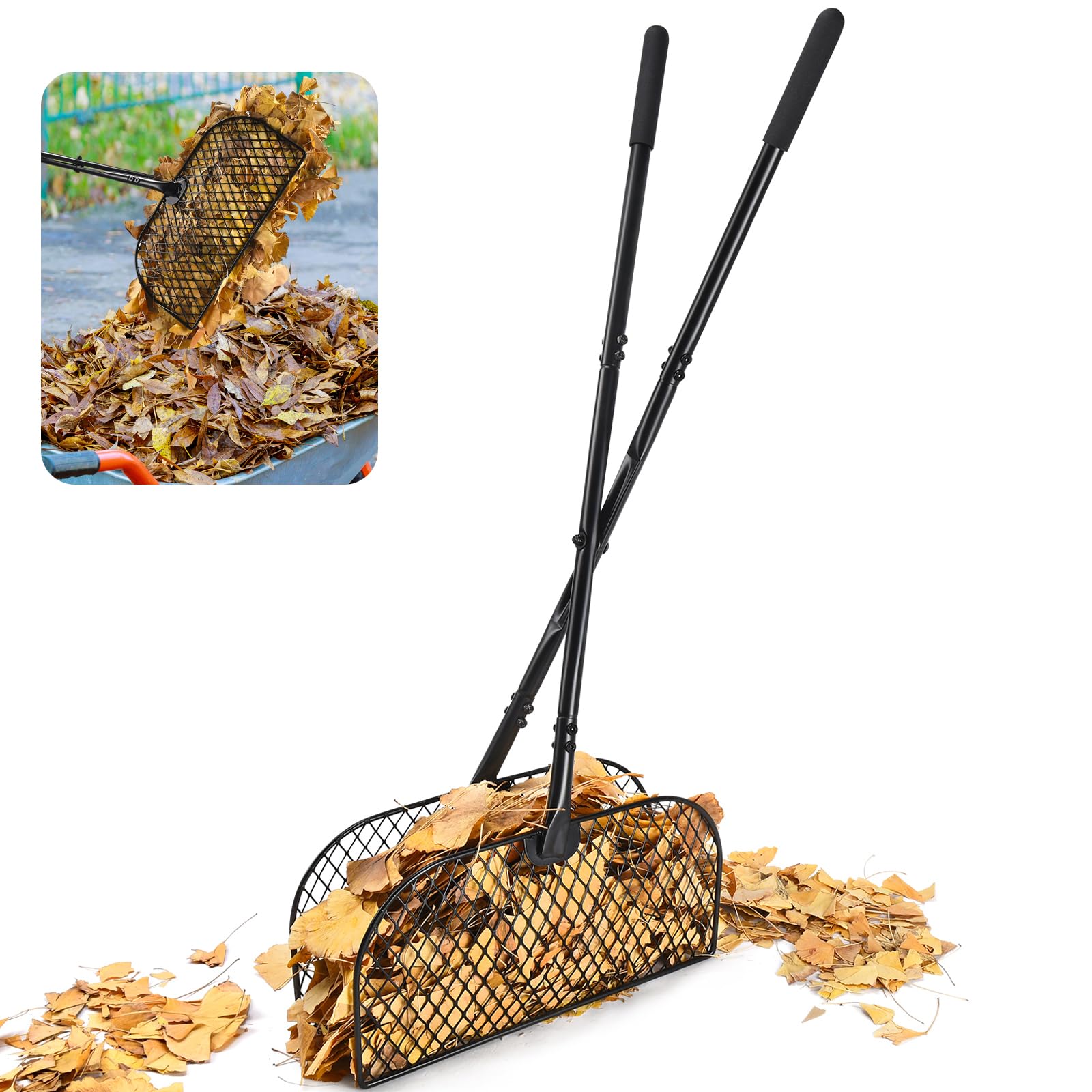 CAROD Leaf Grabber Rake with long handle reduces bending for comfortable cleanup.