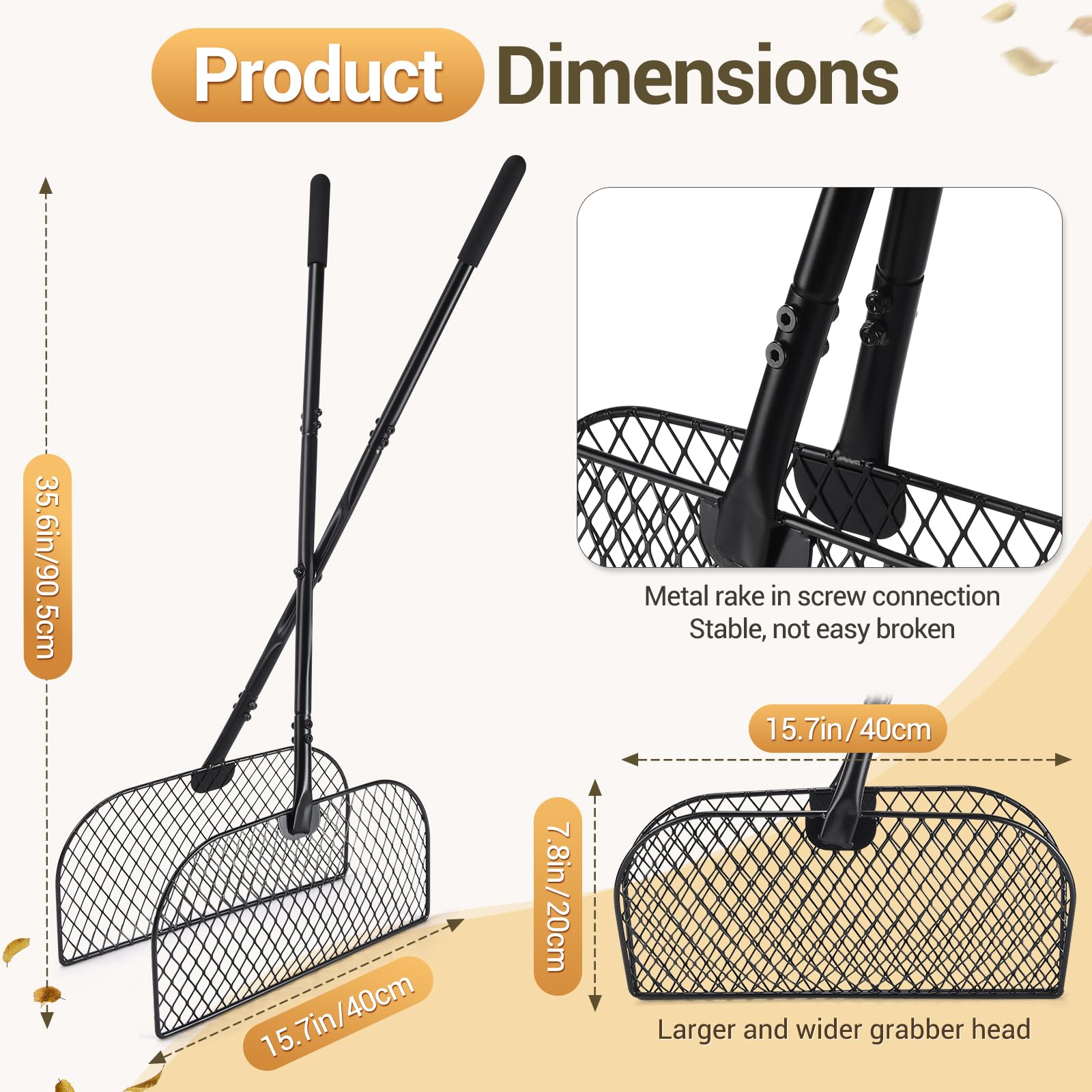 CAROD Leaf Grabber Rake with wide head grips leaves securely for quick pickup.