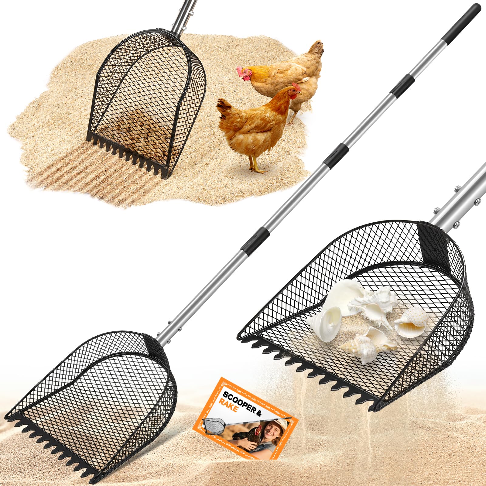 CAROD metal chicken poop scooper head clears waste quickly in coops.