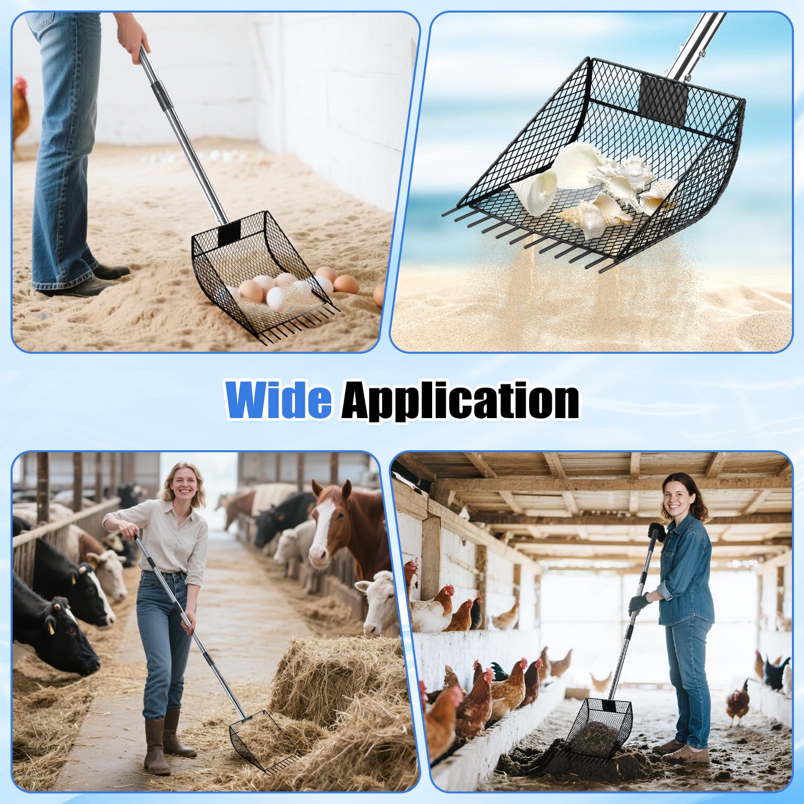 CAROD multi-use sifter shovel suitable for sand, litter, and coop cleanup