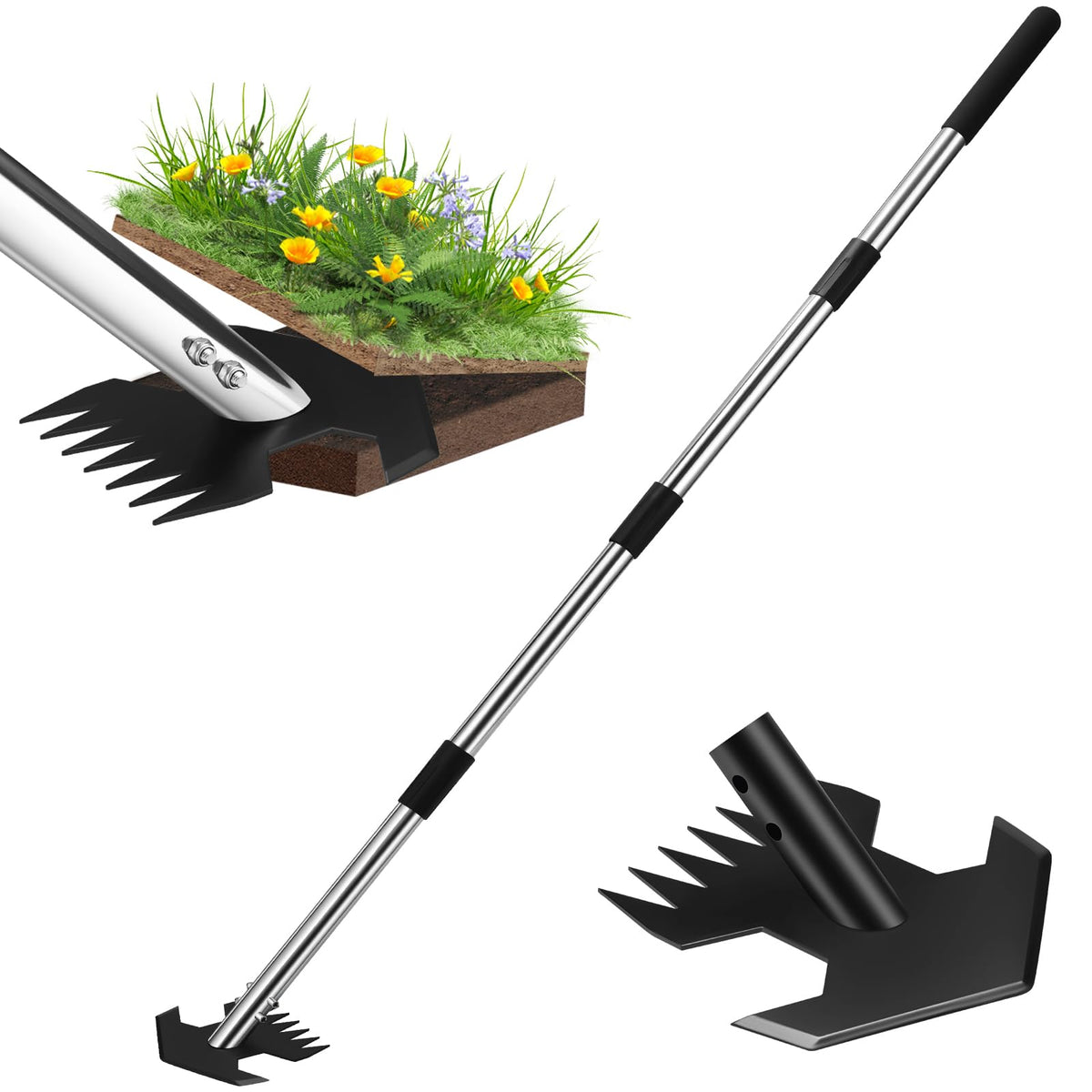 CAROD rocket-hoe stand-up design eases weed removal and reduces bending.