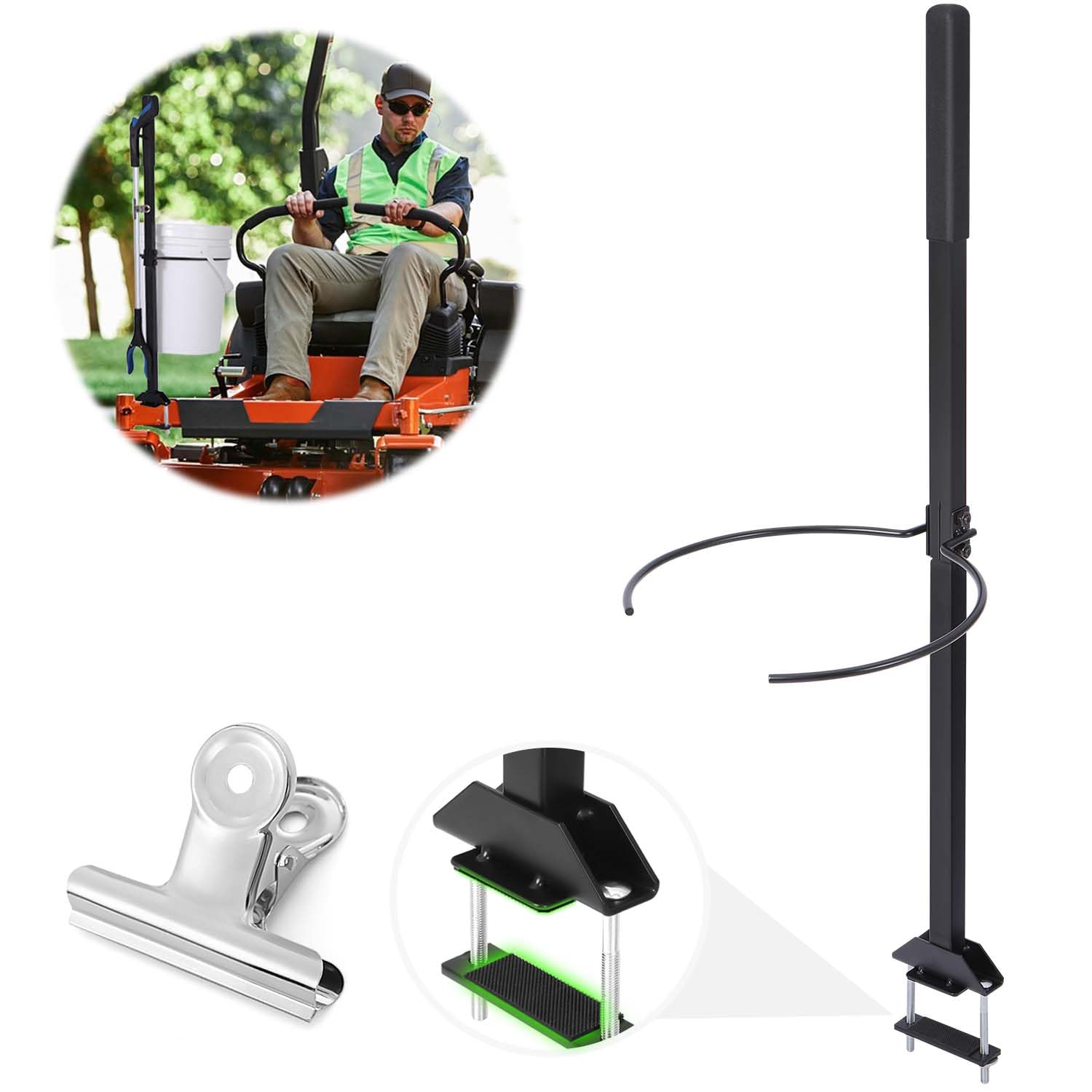 CAROD zero-turn mower handle front view with sturdy front-bar mount for easy access