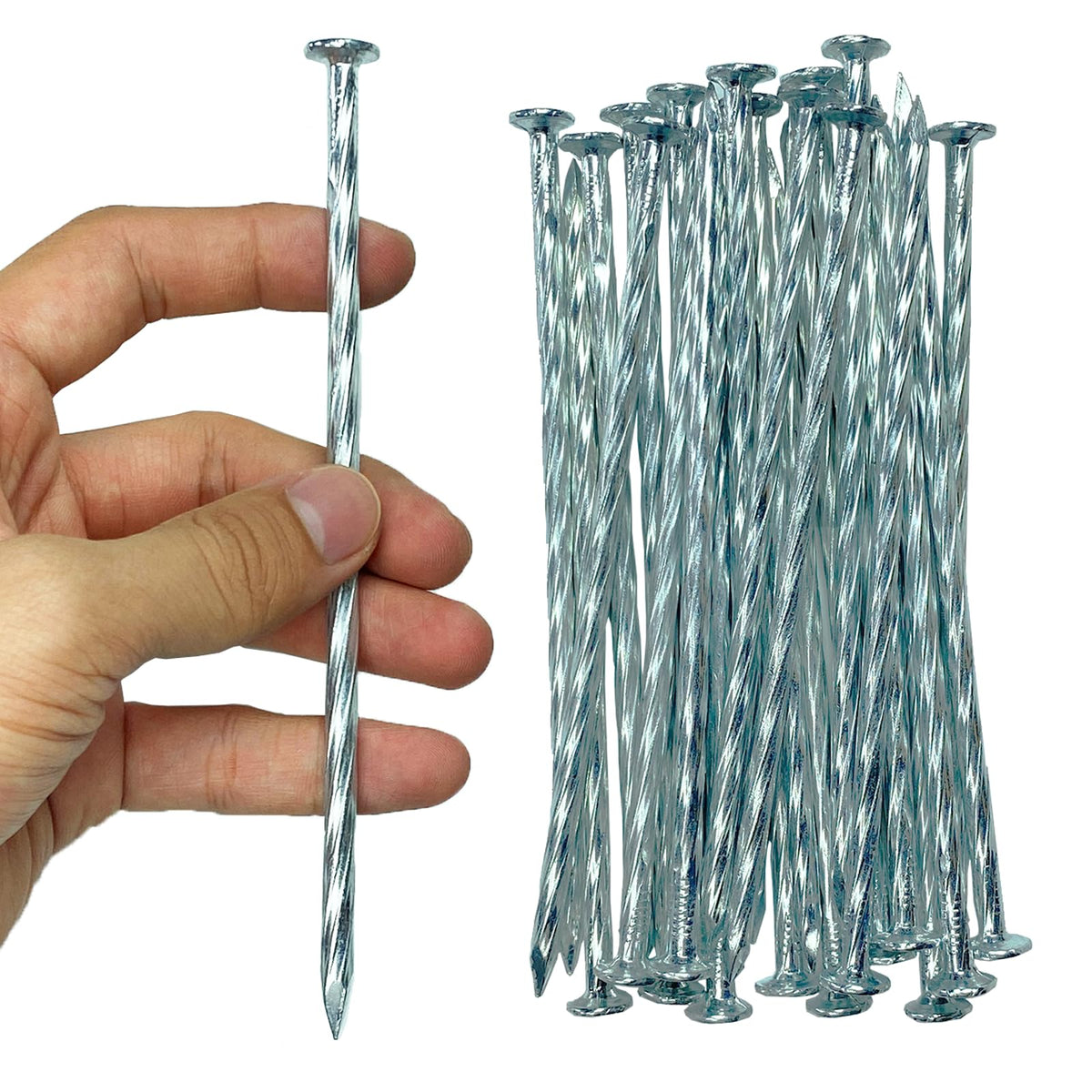 CAROYINO 6-inch galvanized spiral stake close-up for secure ground anchoring in windy conditions
