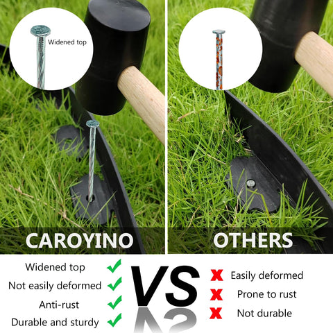 CAROYINO stake installed in soil demonstrates quick, secure anchoring.