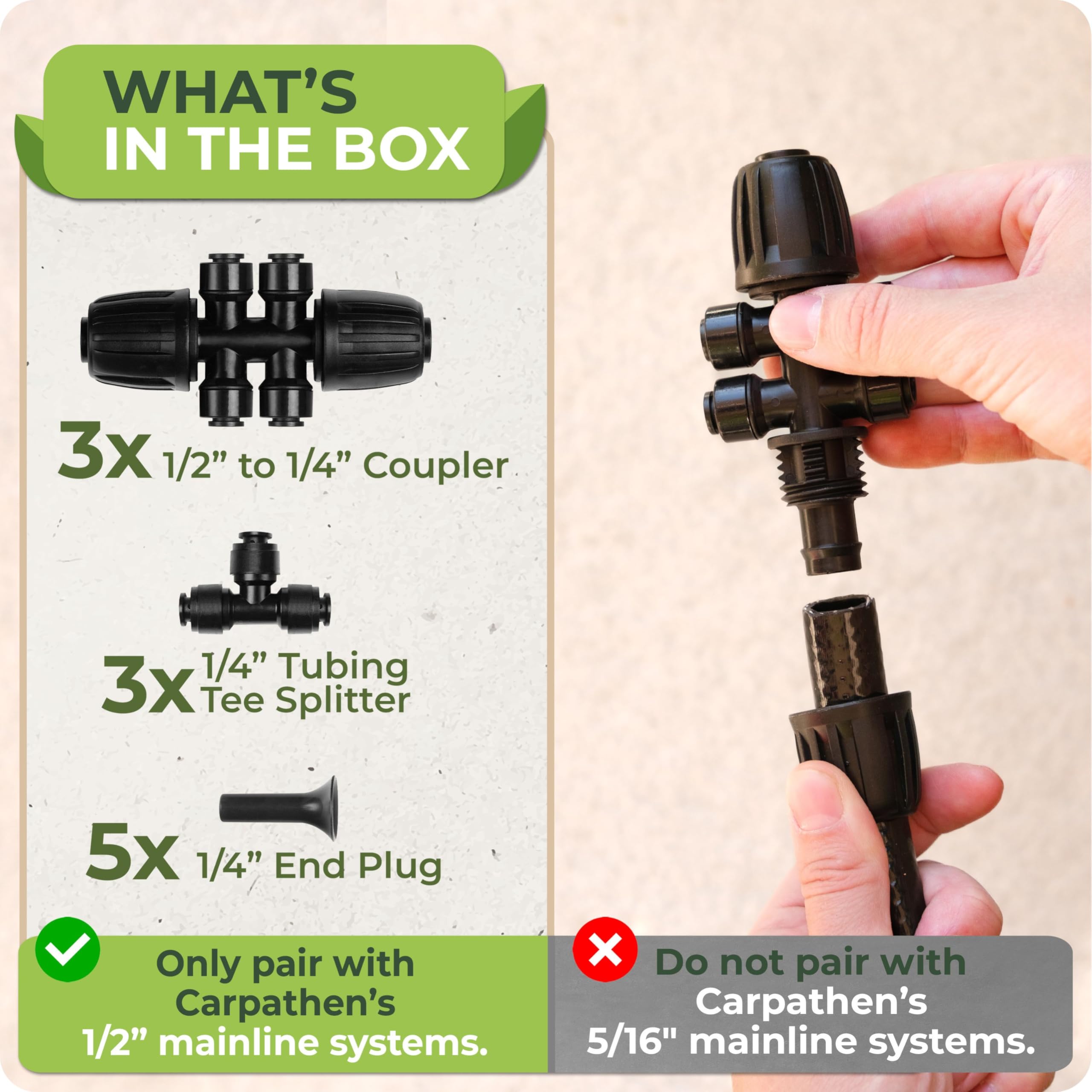 CARPATHEN 3-way T-splitter suitable for multiple drip lines across beds.