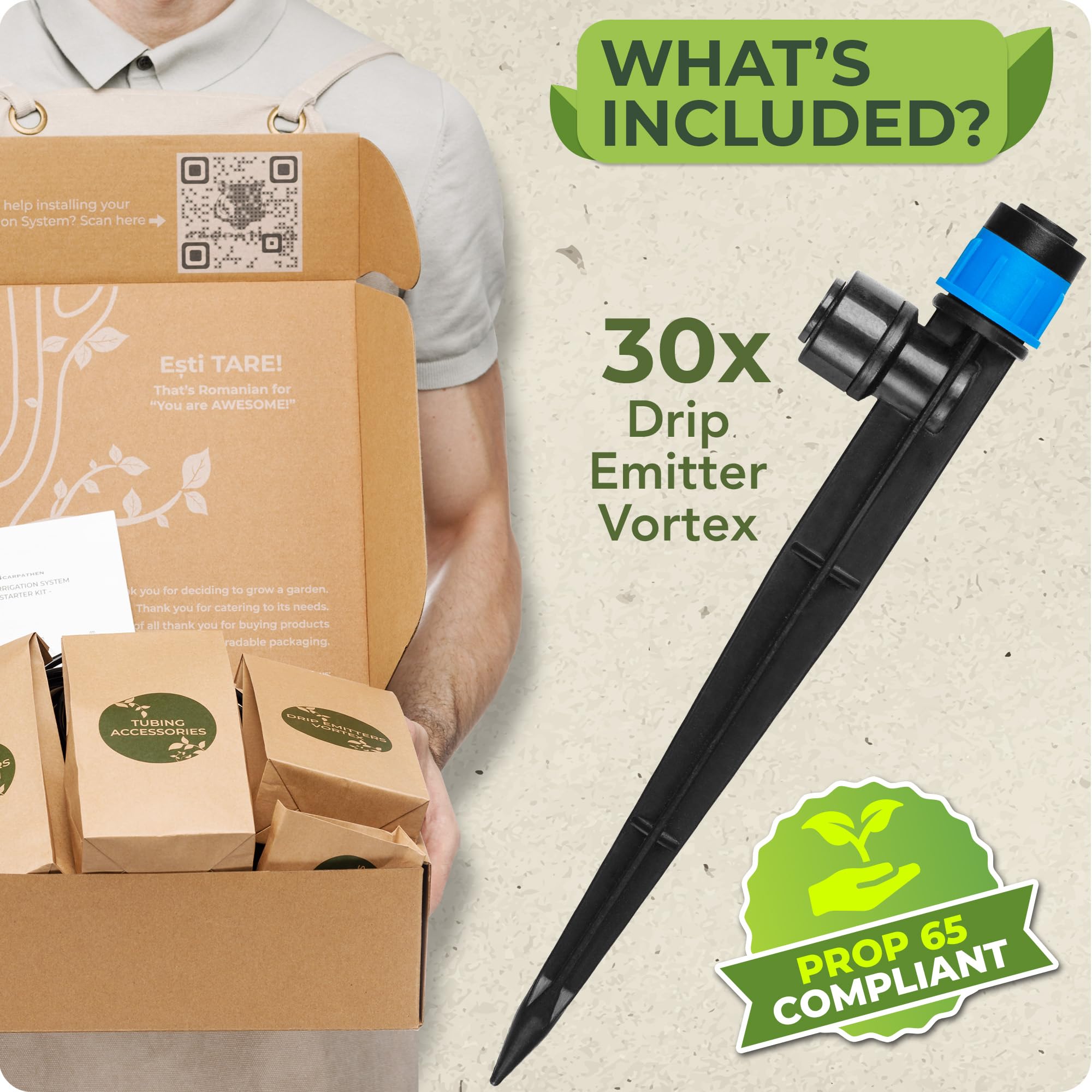 Carpathen 6 inch stake stabilizes emitter in garden soil