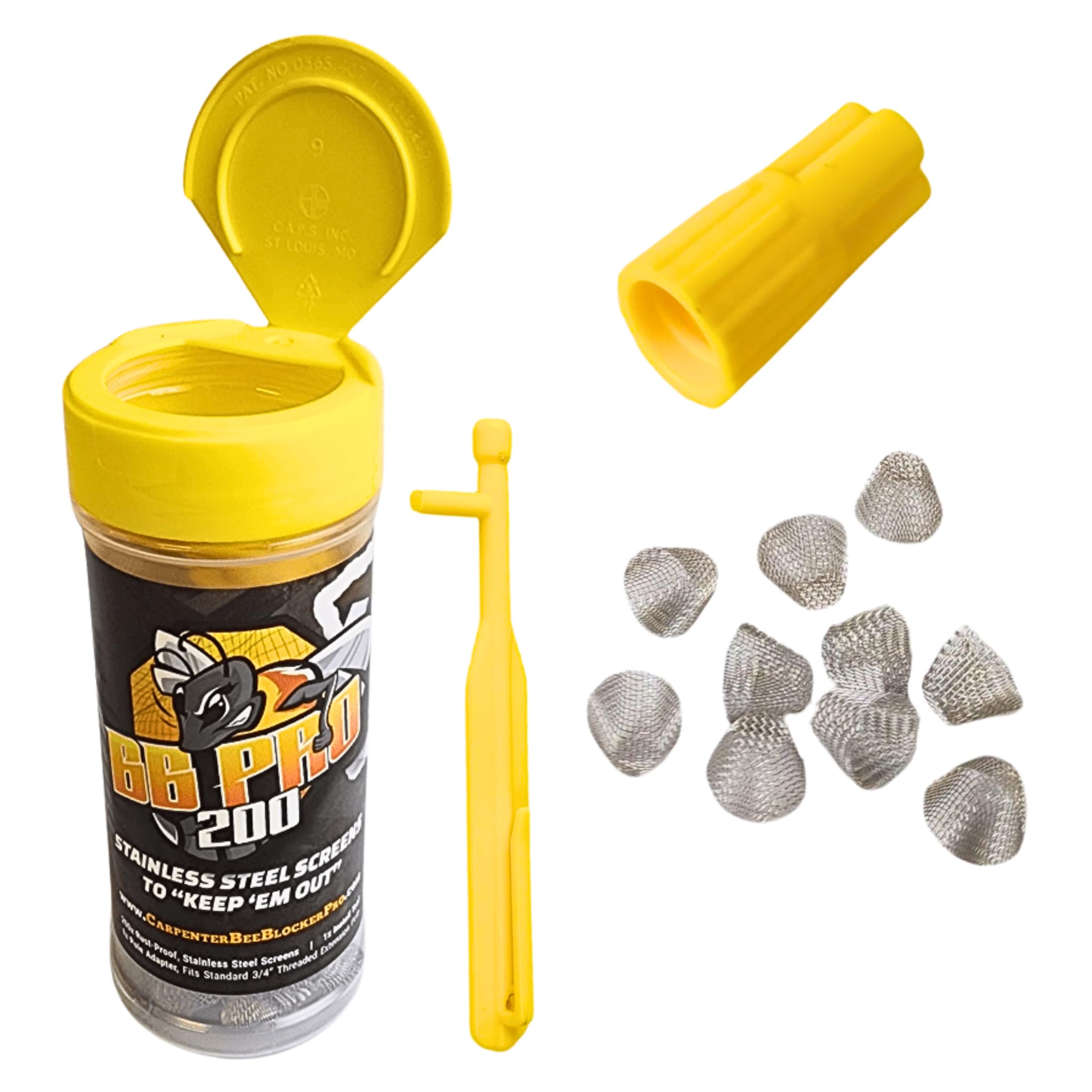 Carpenter Bee Blocker Pro trap on a fence deterring bees and protecting wood
