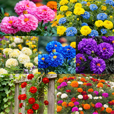 Carpet Creeping marigold seed mix blooms along borders, adding lively color to garden edges.