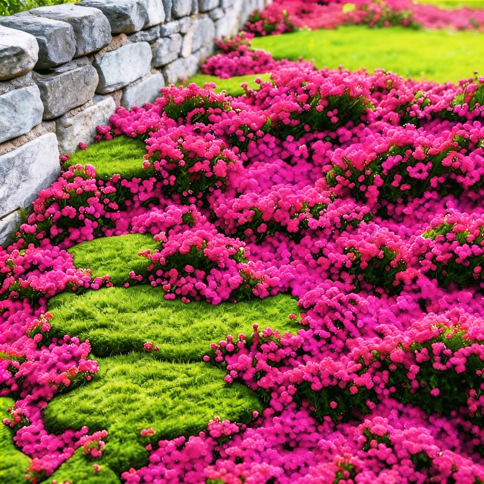 Carpet Creeping Magic Thyme on a sunlit garden path.