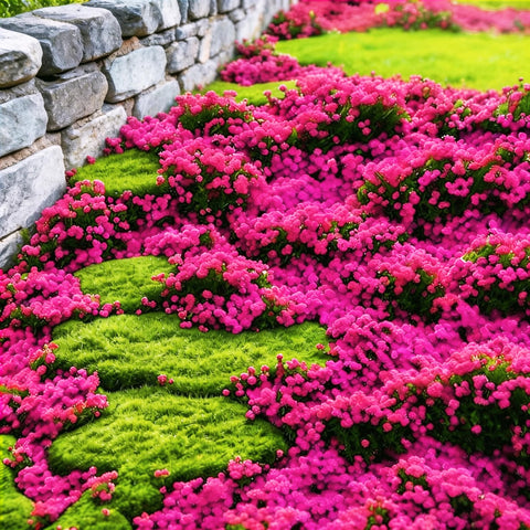 Carpet Creeping Magic Thyme on a sunlit garden path.