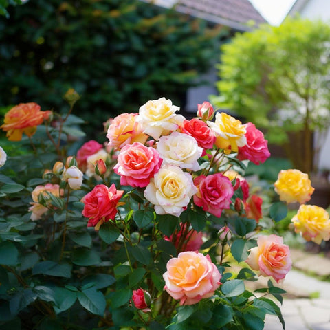 Carpet Creeping mixed roses along border for versatile garden design.