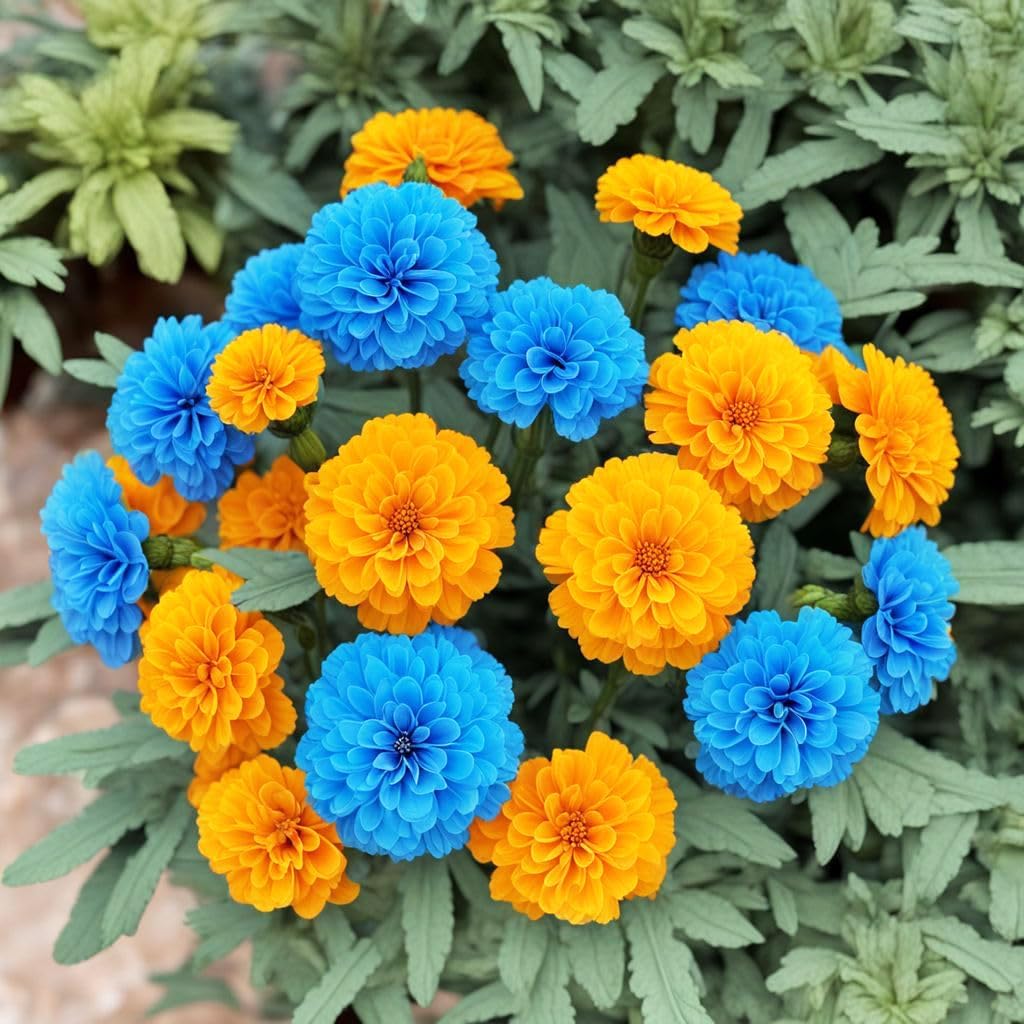 Carpet Creeping marigolds attracting bees and butterflies to the garden space.