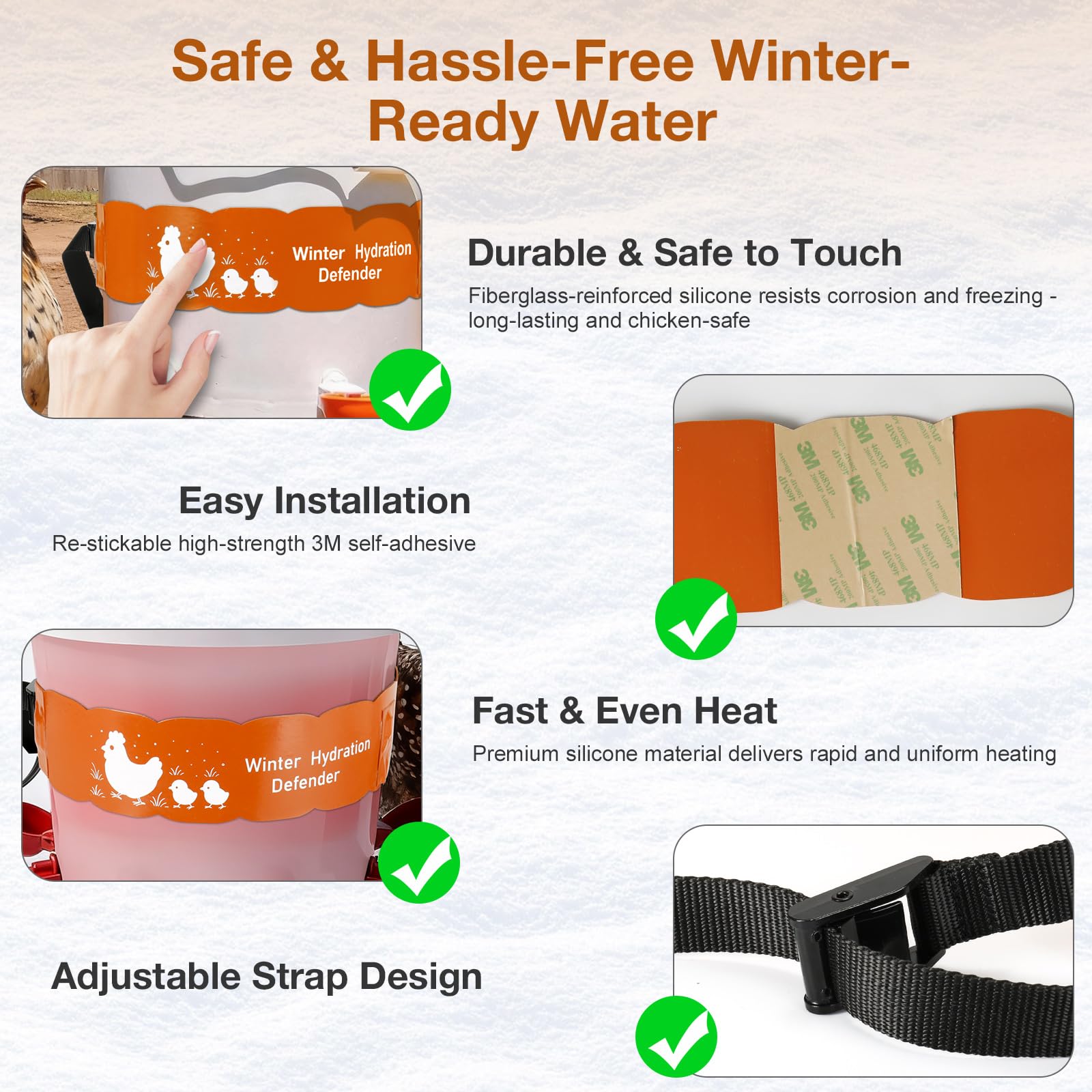 Carpower thermostat waterer strap with 77°F auto shut-off for safety