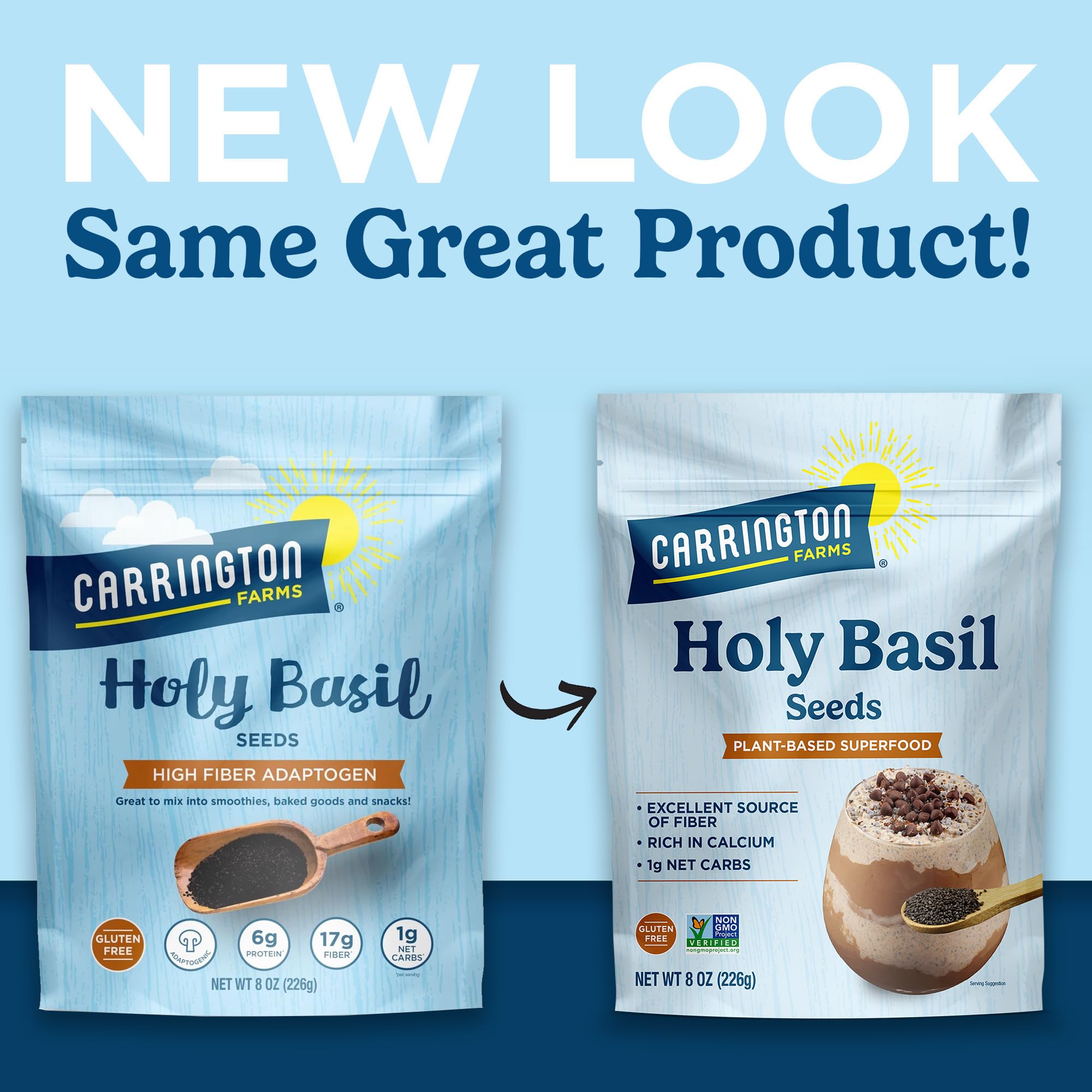 Carrington Farms Holy Basil Seeds sprinkled into yogurt for protein boost.