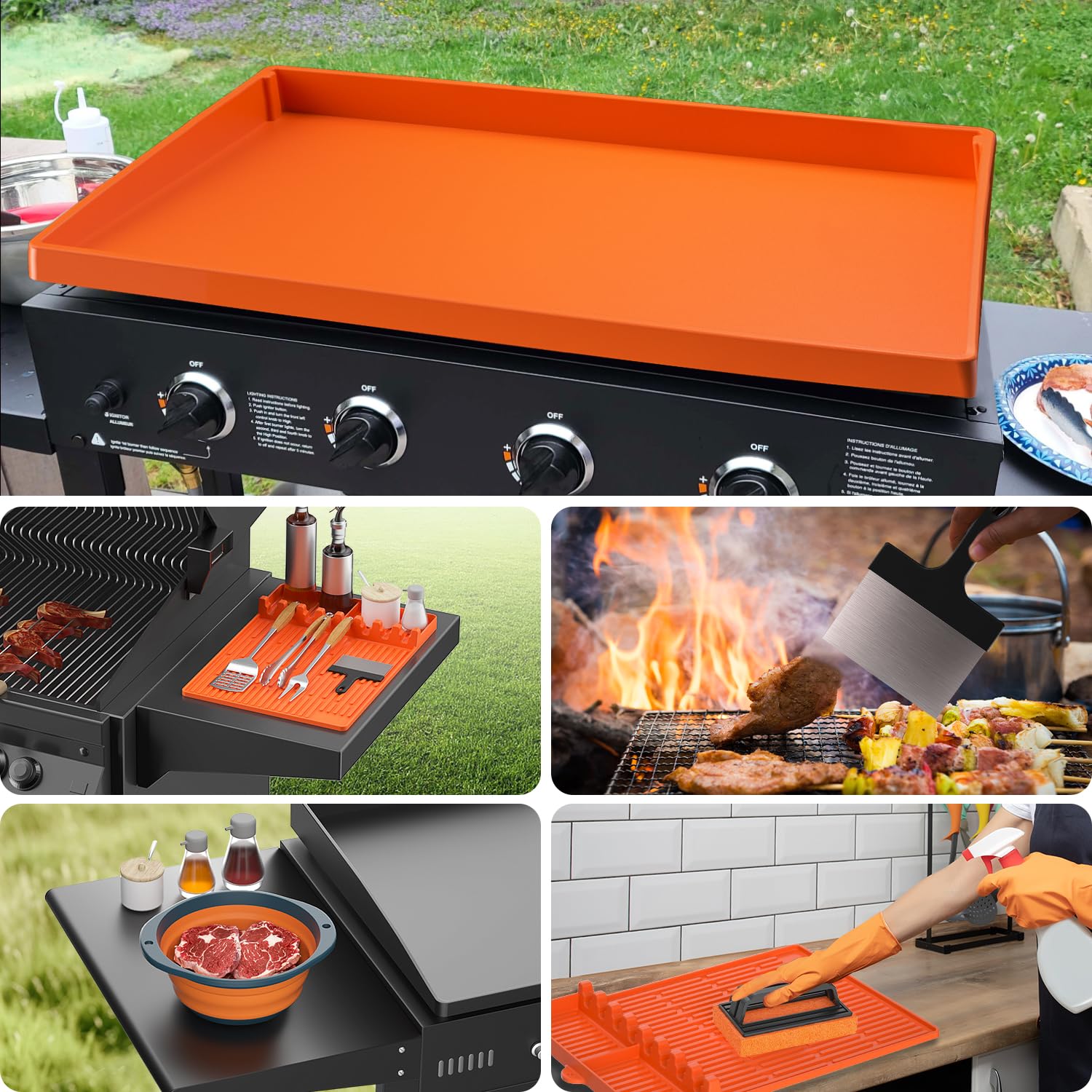 Carry360 full-coverage griddle mat protecting edges and surface from rust and debris.