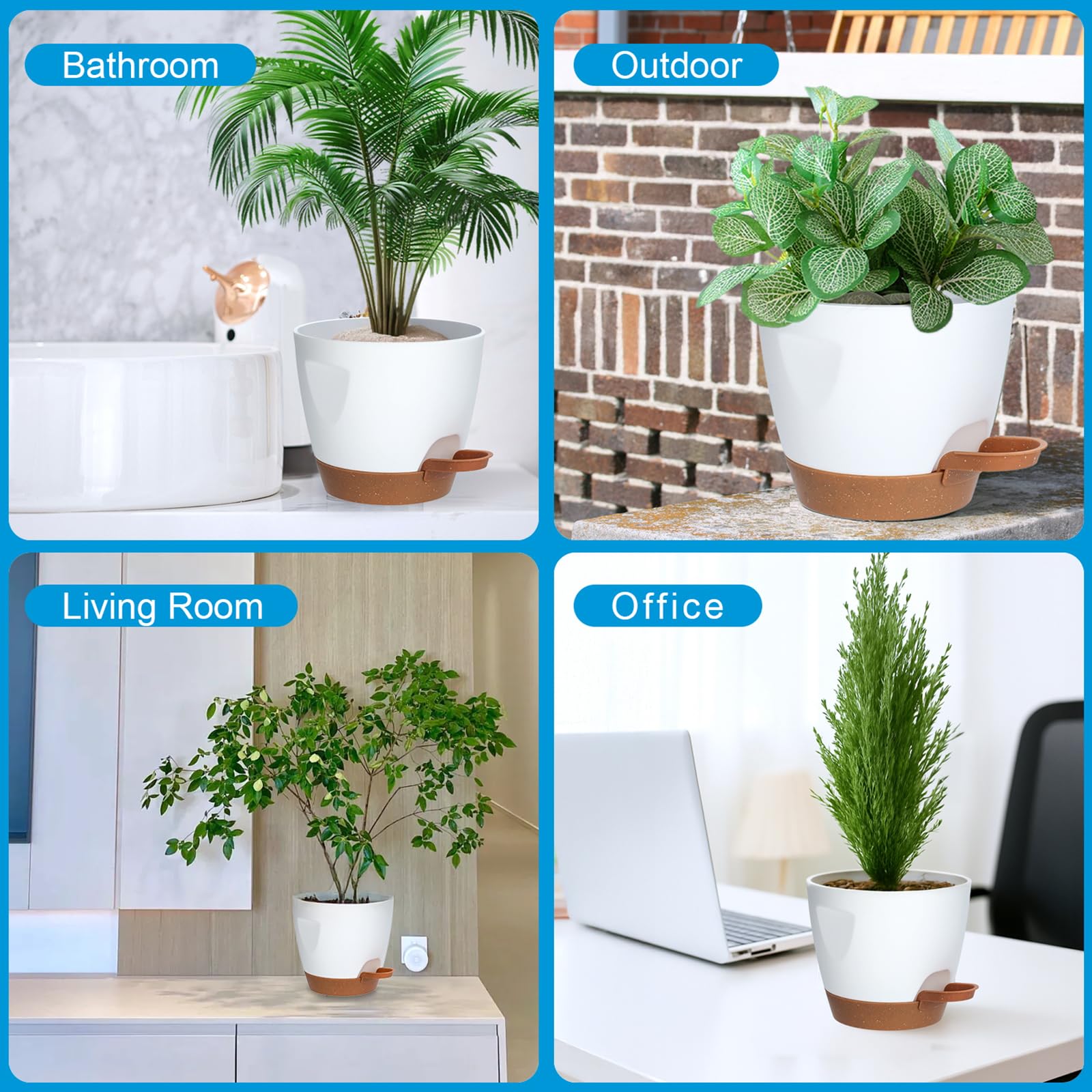 Carsapro white planter set shown for indoor and outdoor use.