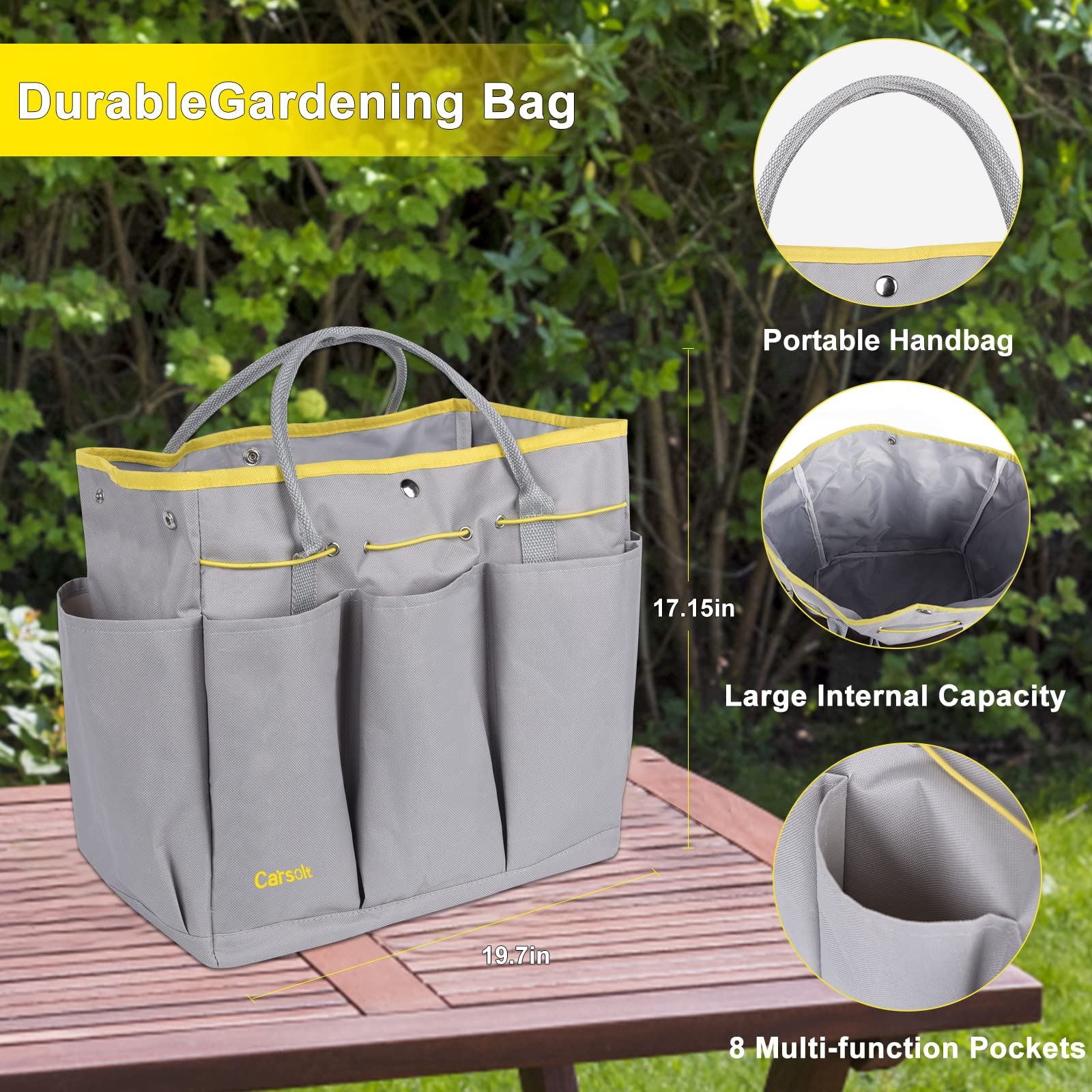 Carsolt storage tote bag keeps tools organized and accessible.